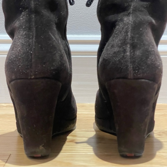 Prada Sport Brown Suede Ankle Sock Wedge Boots - Size 8 - Picture 8 of 16